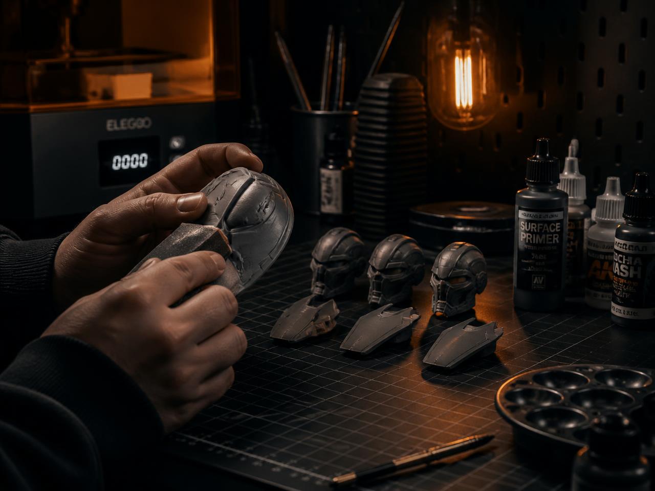 Workbench with finished prints at Z-Dimension Labs
